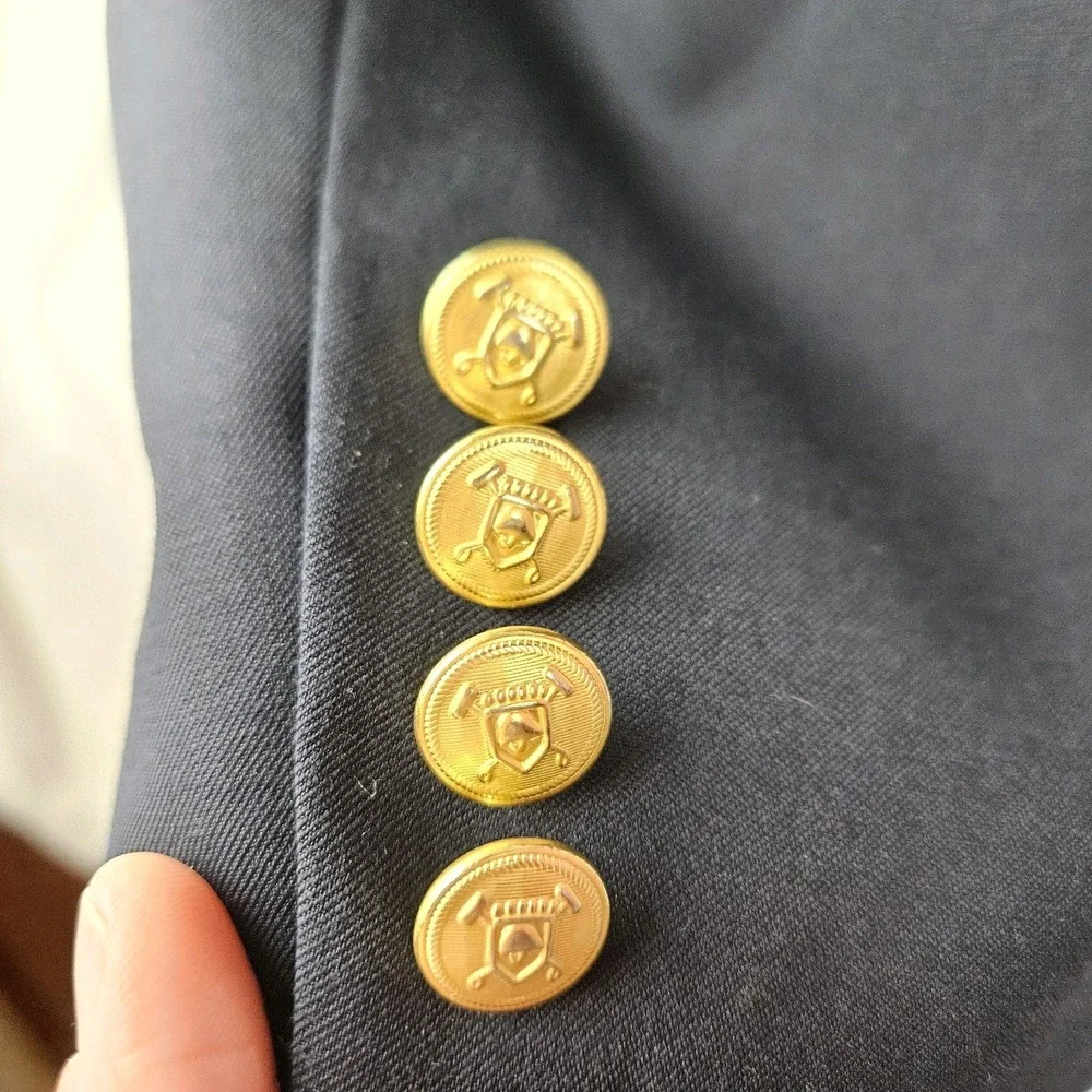 Chaps‎ Ralph Lauren 40R 100% Wool Navy Blue Gold Tone Two Button Lined  Blazer